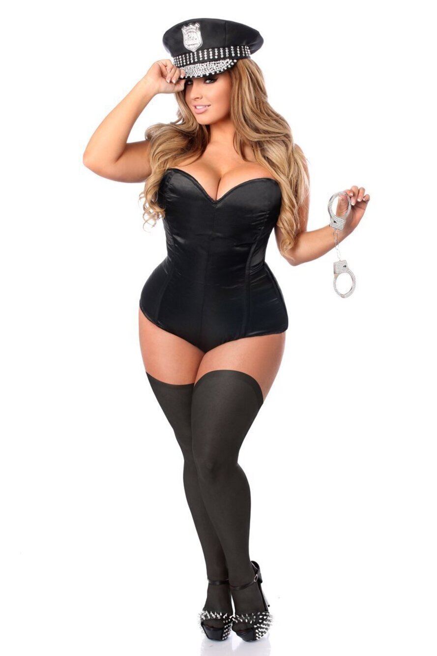 8821 Lavish 3 Piece Rhinestone Cop Costume, Black, X-Large
